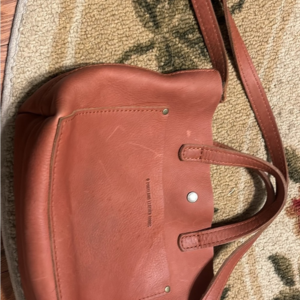 Portland Leather Goods mini snap crossbody tote (Clay) denim color transfer